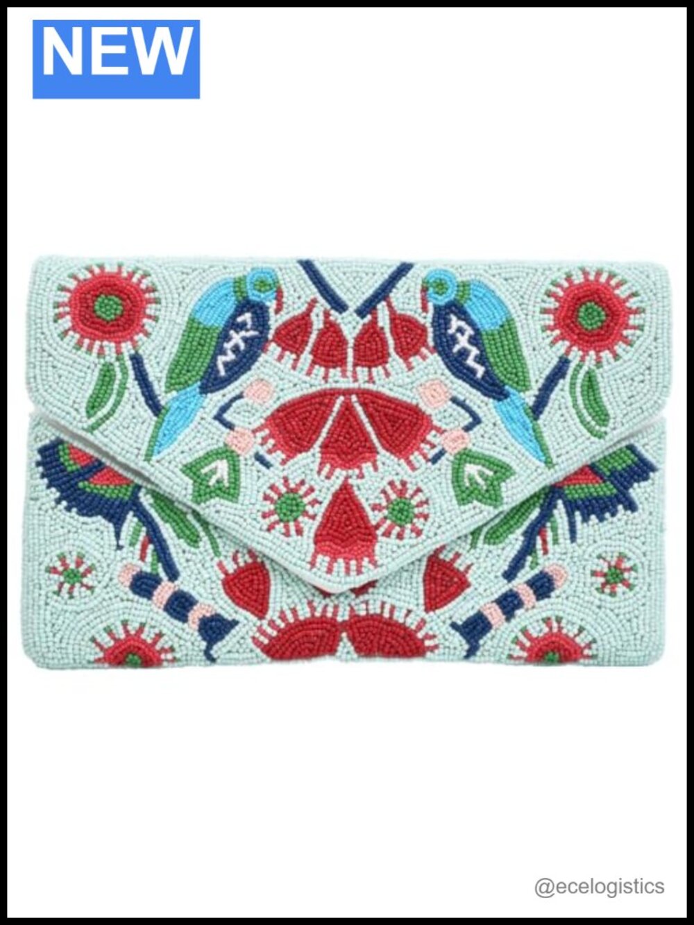 Hand-beaded Bamboo Clutch with Removable Chain Strap